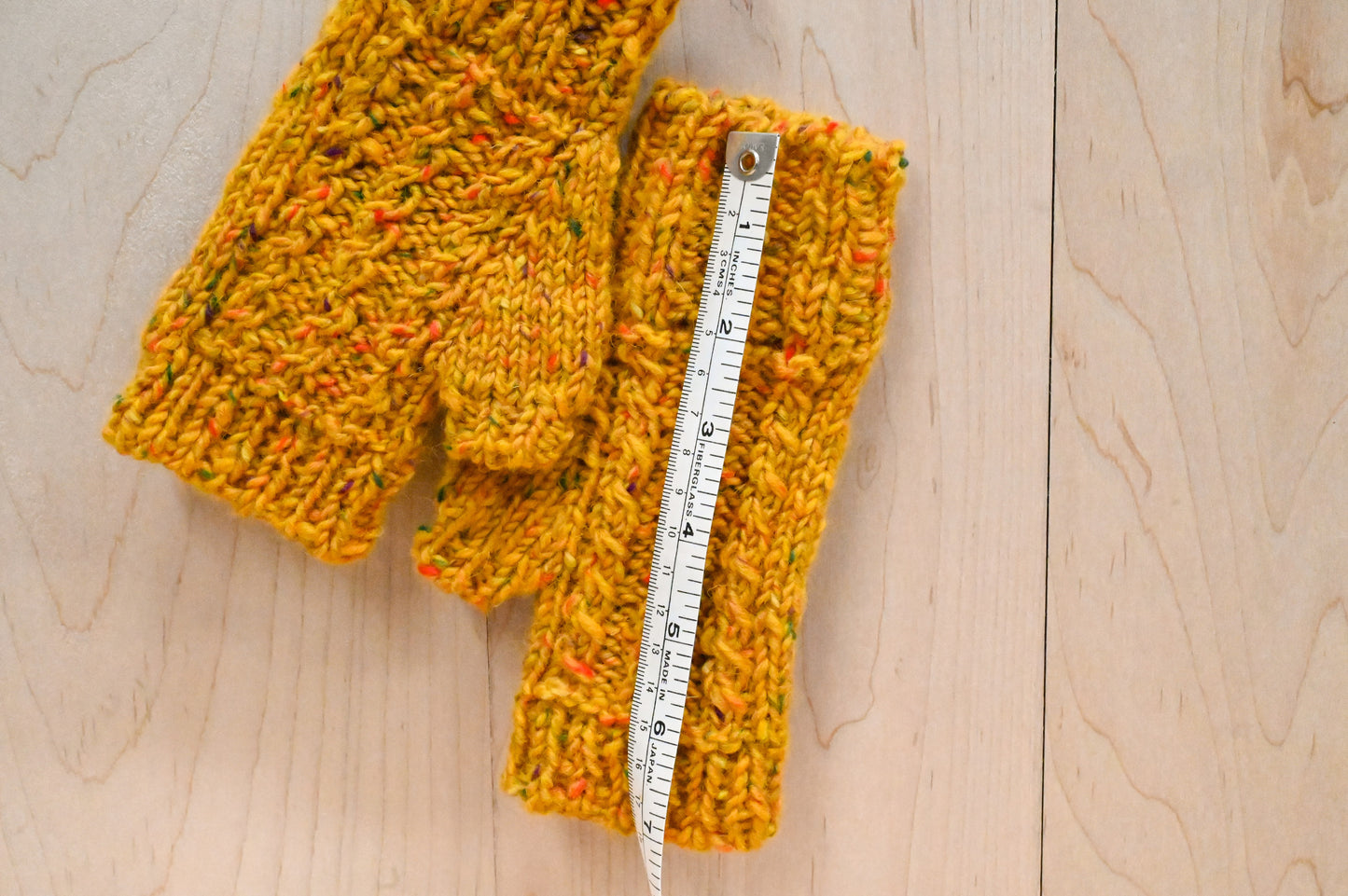 Handmade Golden Speckle Cabled Fingerless Mitts Using Donegal Tweed