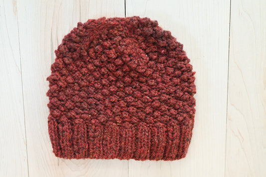 Handmade Raspberry Beanie Using Sustainable Wool-Mohair Blend