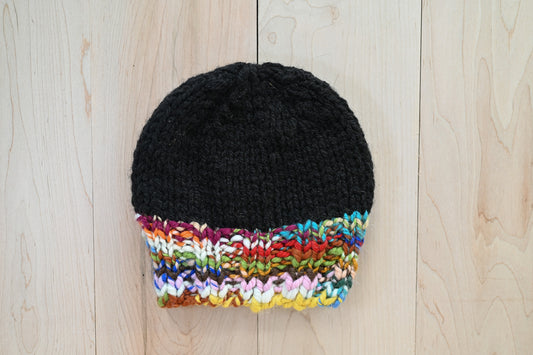 Handmade Zero-Waste, Colorful Hanspun Brim and Black Hat Using 100% Wool
