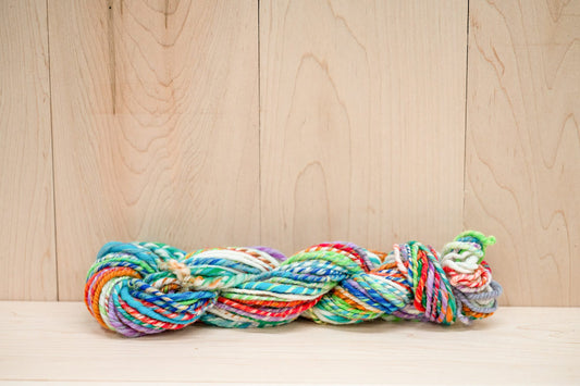 Handspun Vibrant Blended Striped Art Yarn Mini-Skein Using 100% Wool