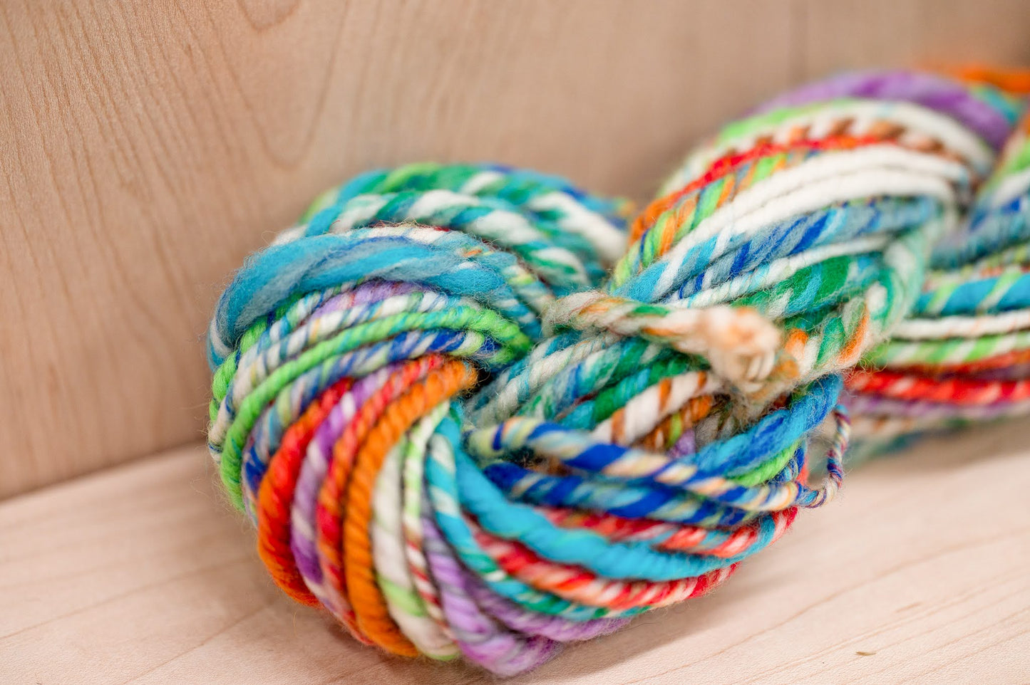 Handspun Vibrant Blended Striped Art Yarn Mini-Skein Using 100% Wool