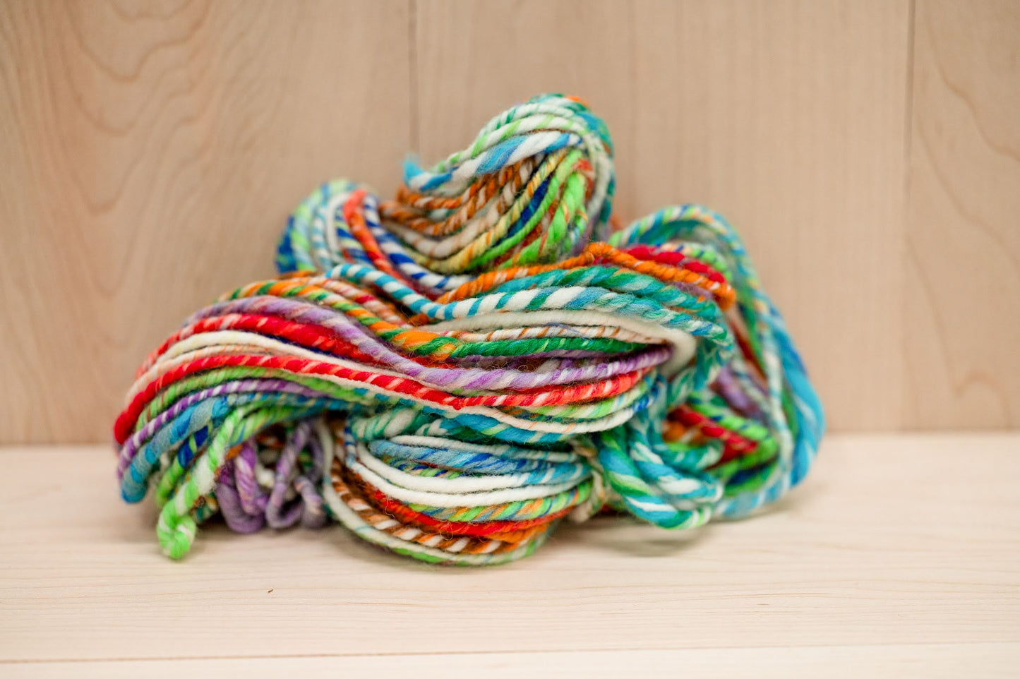 Handspun Vibrant Blended Striped Art Yarn Mini-Skein Using 100% Wool