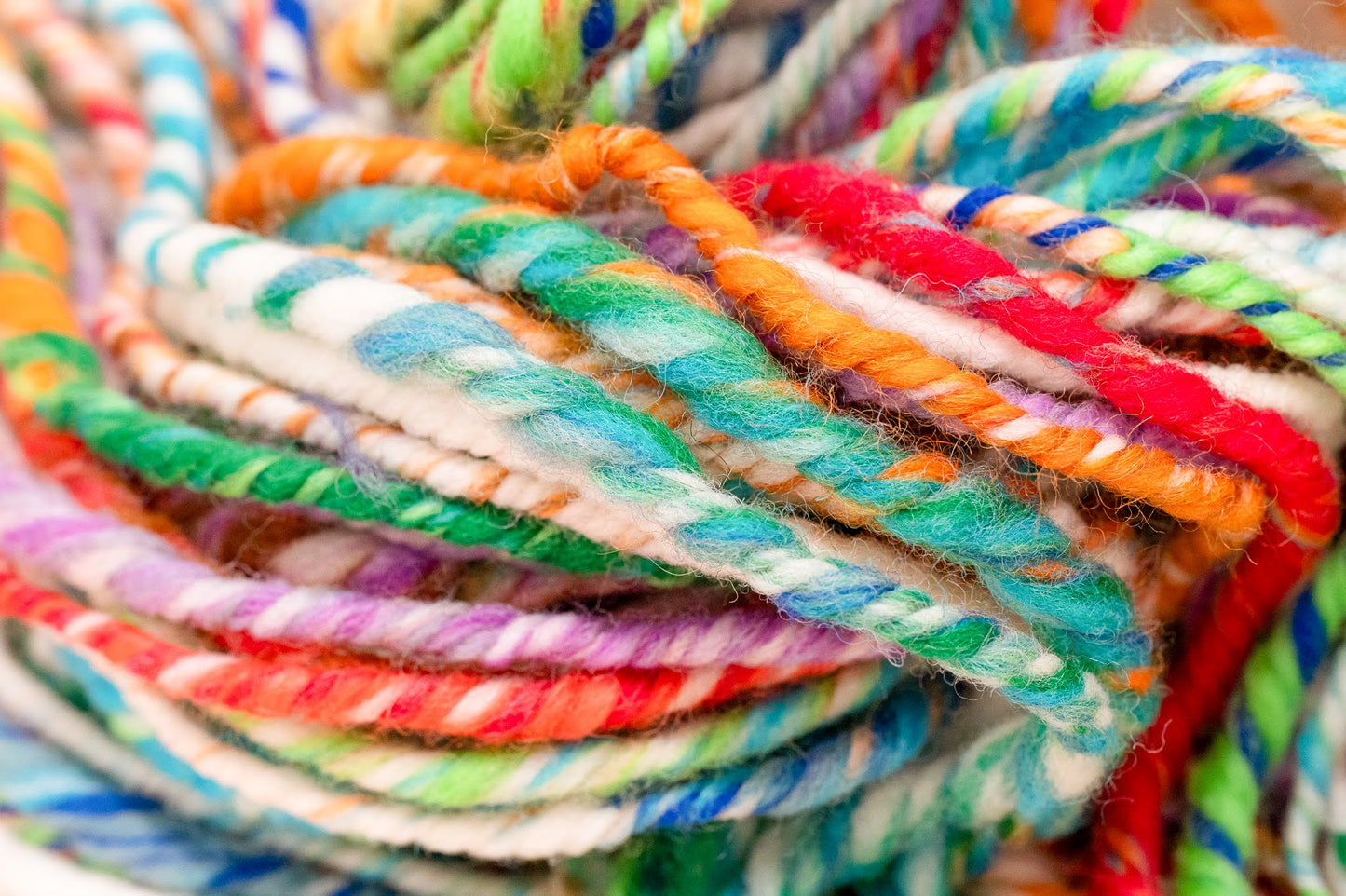 Handspun Vibrant Blended Striped Art Yarn Mini-Skein Using 100% Wool