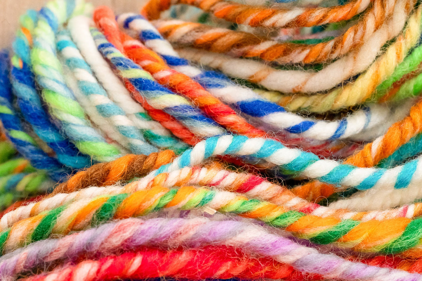 Handspun Vibrant Blended Striped Art Yarn Mini-Skein Using 100% Wool