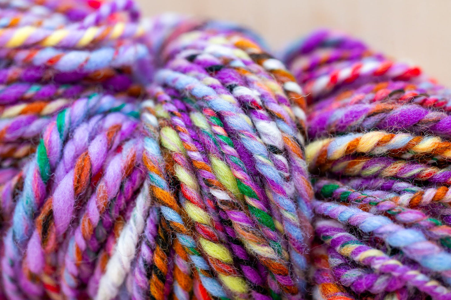Handspun Purple and Multicolor Wool Yarn Using 100% Wool