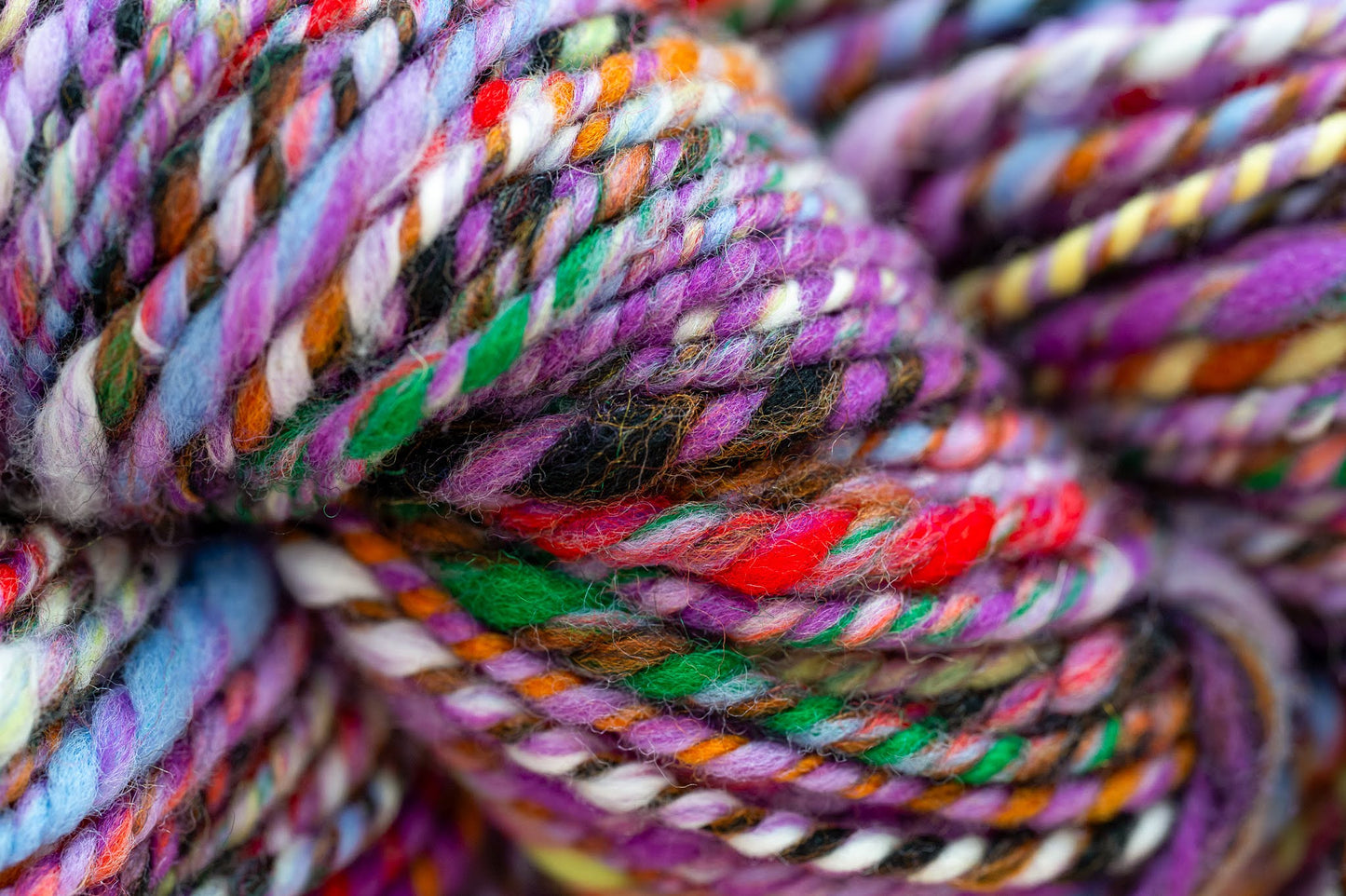 Handspun Purple and Multicolor Wool Yarn Using 100% Wool