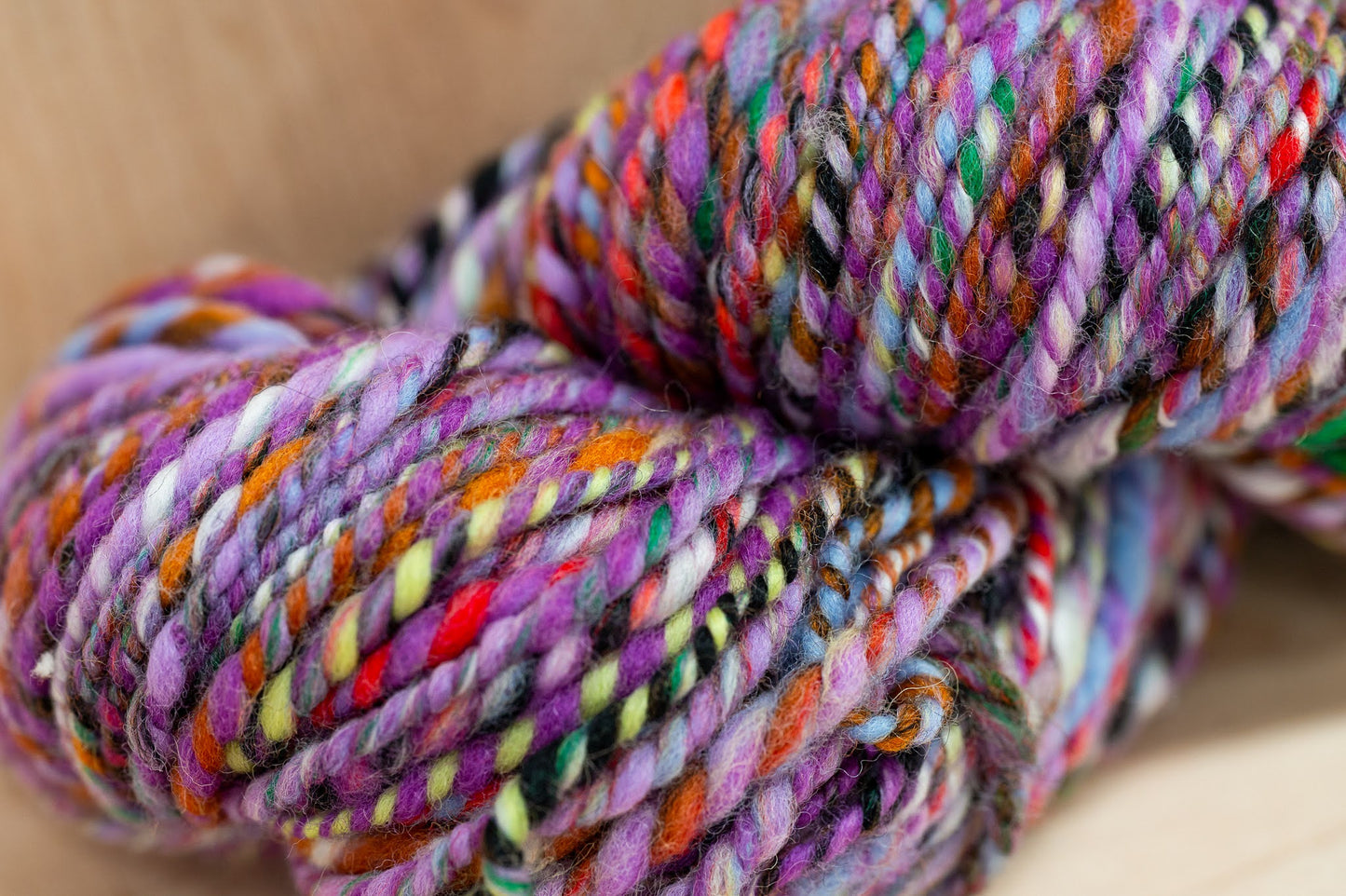 Handspun Purple and Multicolor Wool Yarn Using 100% Wool