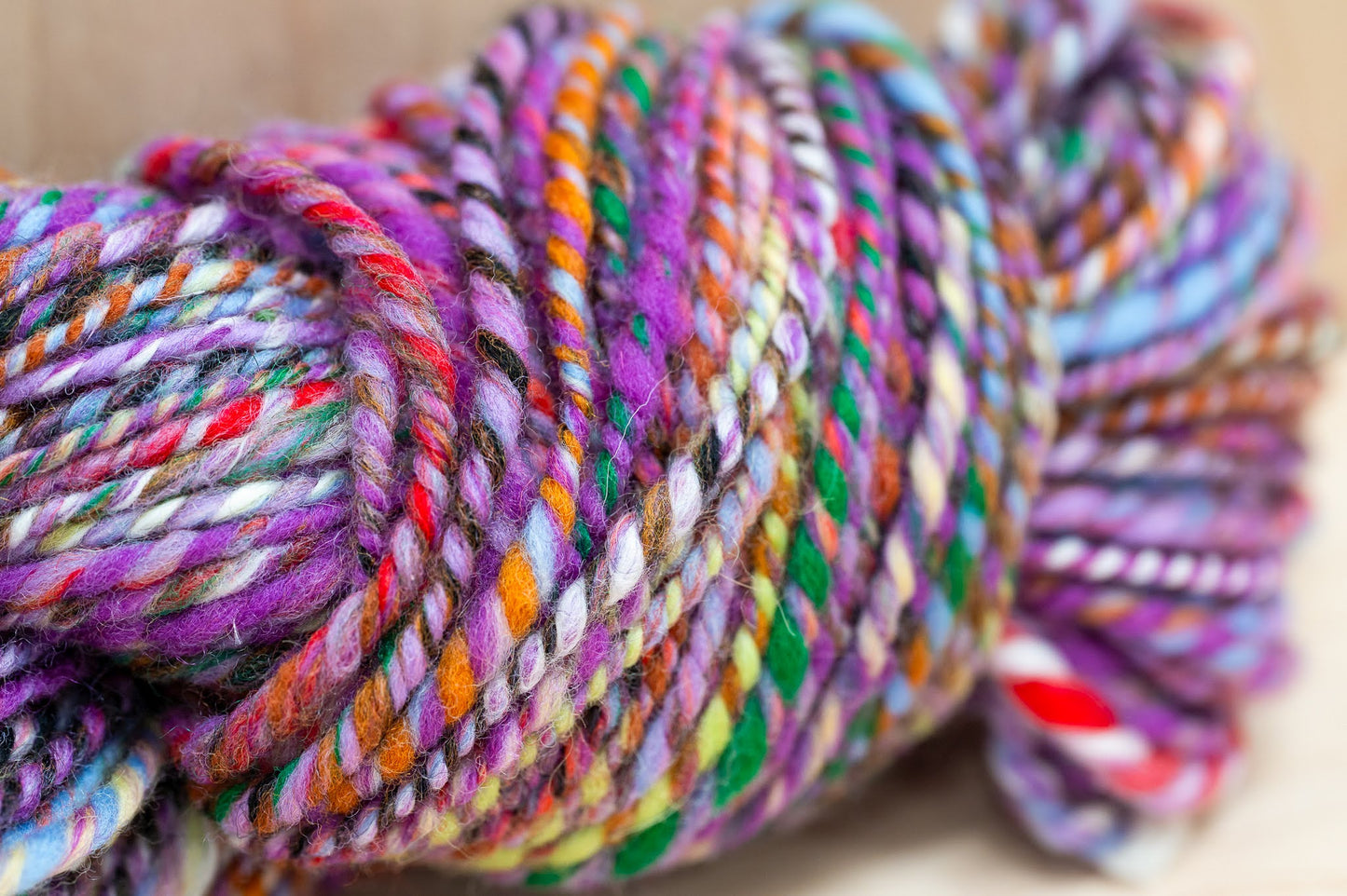 Handspun Purple and Multicolor Wool Yarn Using 100% Wool