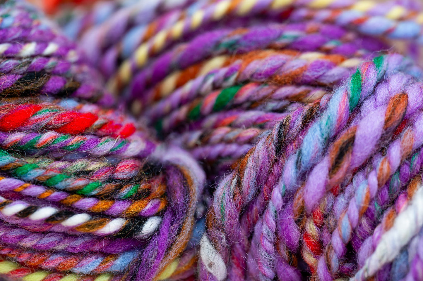 Handspun Purple and Multicolor Wool Yarn Using 100% Wool