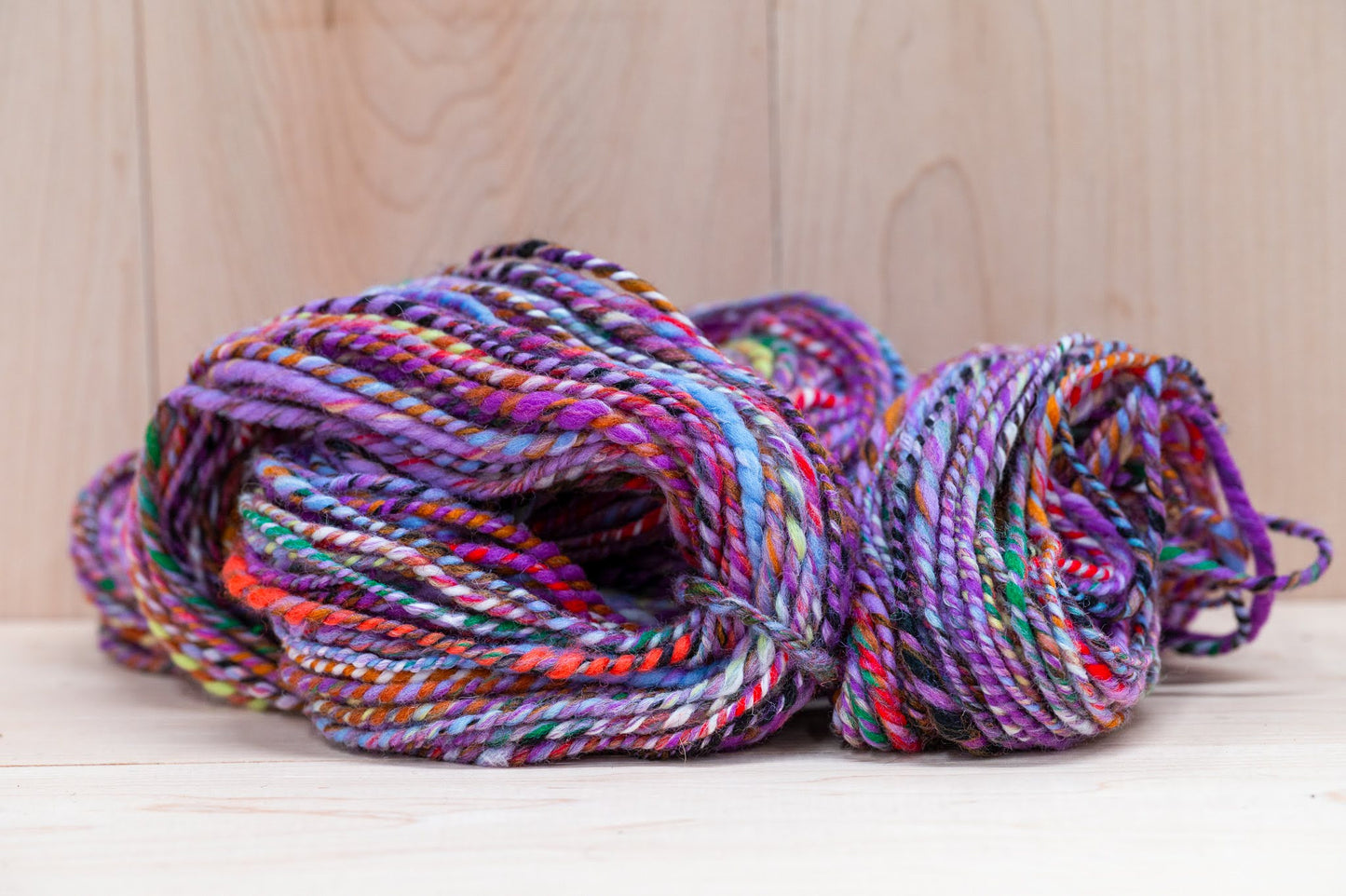 Handspun Purple and Multicolor Wool Yarn Using 100% Wool