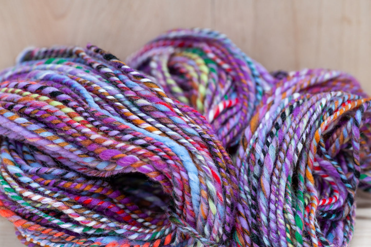 Handspun Purple and Multicolor Wool Yarn Using 100% Wool