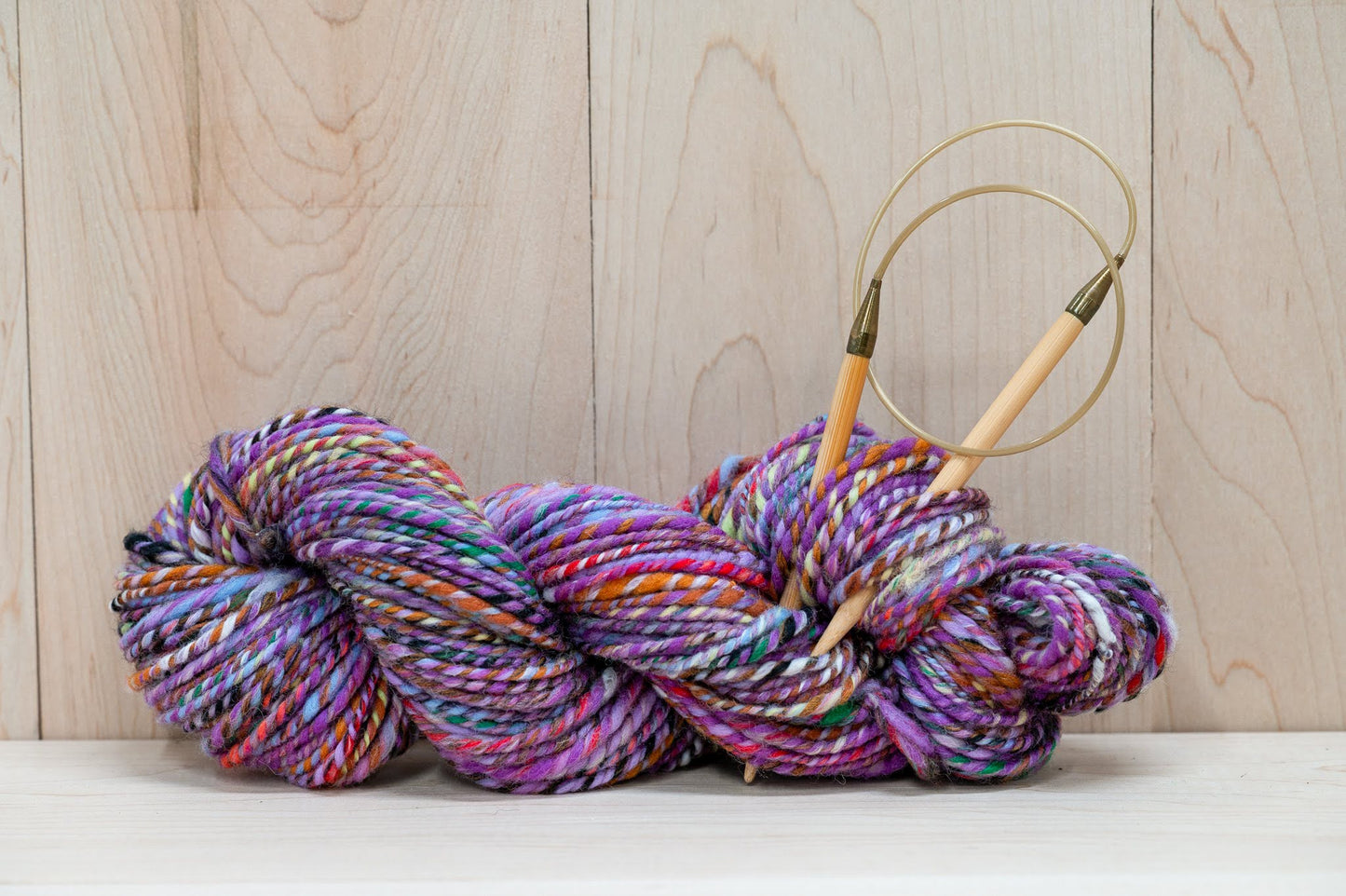Handspun Purple and Multicolor Wool Yarn Using 100% Wool