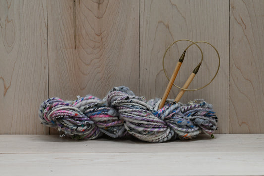 Handspun Fuzzy White, Pink, and Multicolor Textured Art Yarn Using 100% Upcycled Materials