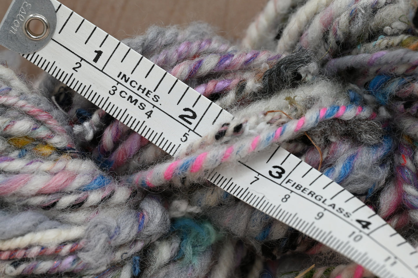 Handspun Fuzzy White, Pink, and Multicolor Textured Art Yarn Using 100% Upcycled Materials