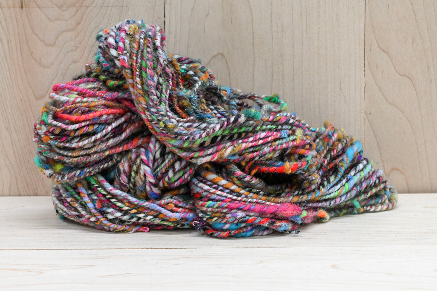 Handspun Concrete Flowers Textured Art Yarn Using Recycled Fibers and Wool