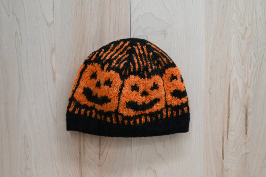 Handmade Children's Felted Smiling Jack-O'-Lantern Hat Using 100% Wool