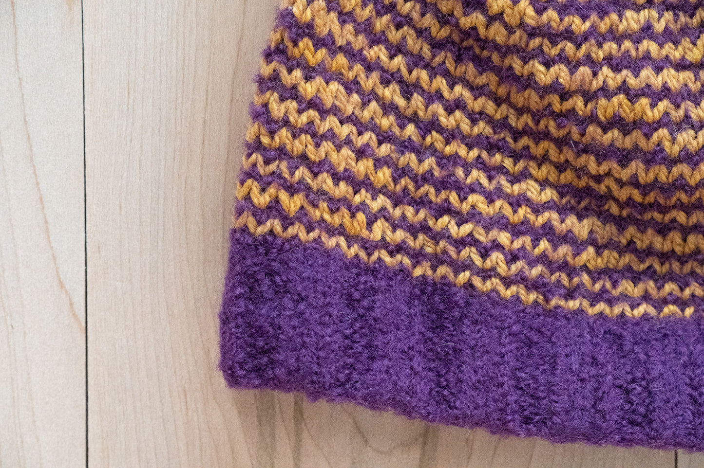 Handmade Felted, Striped Purple and Yellow Hat Using 100% Wool