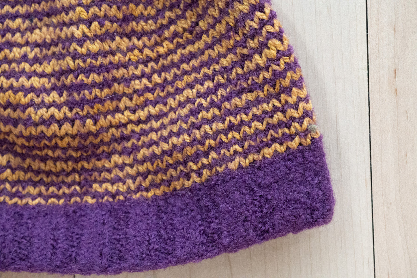 Handmade Felted, Striped Purple and Yellow Hat Using 100% Wool