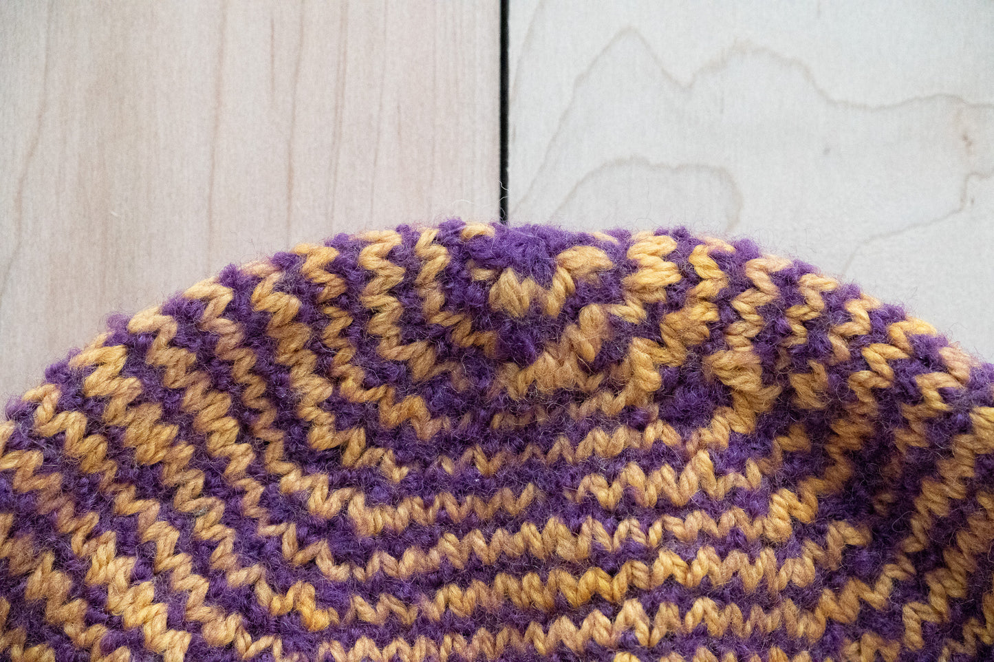 Handmade Felted, Striped Purple and Yellow Hat Using 100% Wool