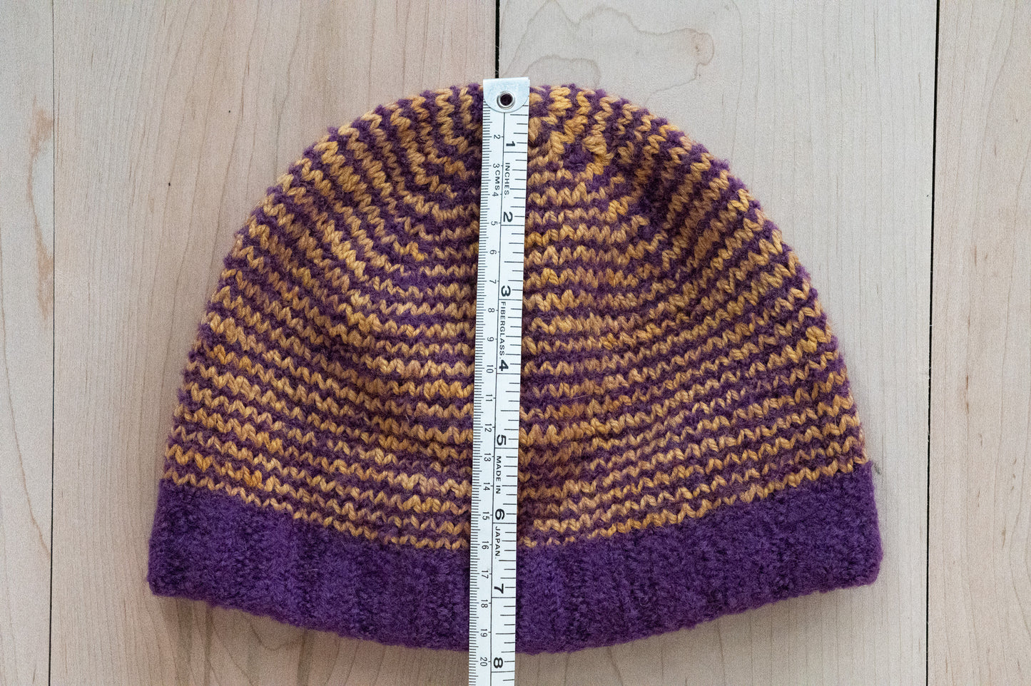 Handmade Felted, Striped Purple and Yellow Hat Using 100% Wool