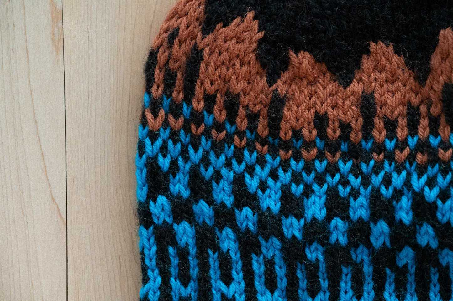 Handmade Multicolor Black, Blue, and Brown Hat Using 100% Secondhand Wool