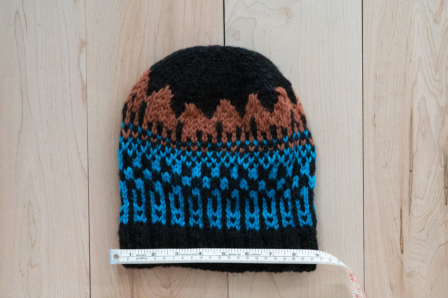 Handmade Multicolor Black, Blue, and Brown Hat Using 100% Secondhand Wool