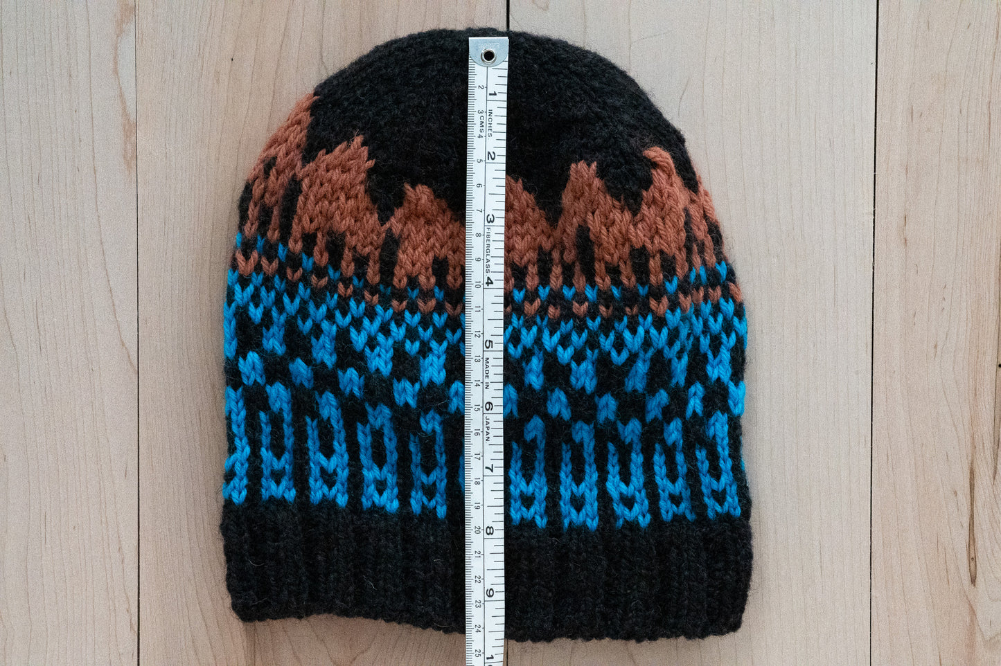 Handmade Multicolor Black, Blue, and Brown Hat Using 100% Secondhand Wool