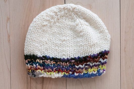 Handmade Zero-Waste, Dark and Colorful Hanspun Brim and White Hat Using 100% Wool