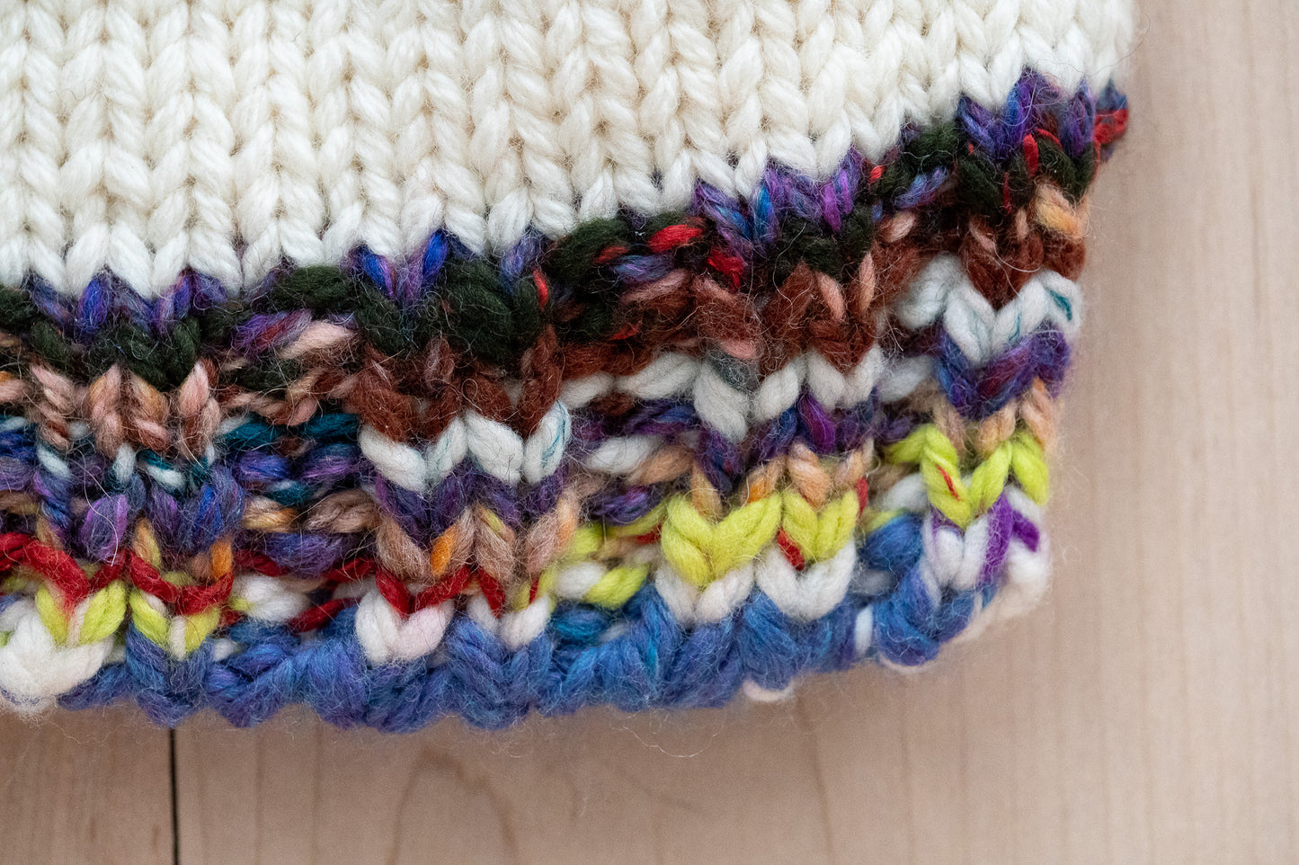 Handmade Zero-Waste, Dark and Colorful Hanspun Brim and White Hat Using 100% Wool