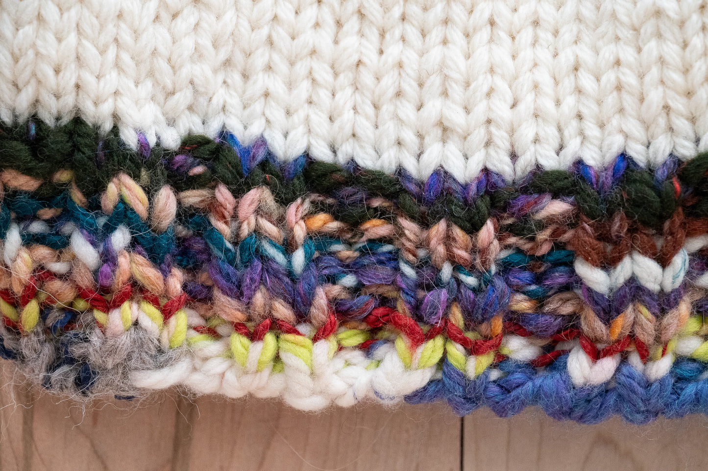 Handmade Zero-Waste, Dark and Colorful Hanspun Brim and White Hat Using 100% Wool