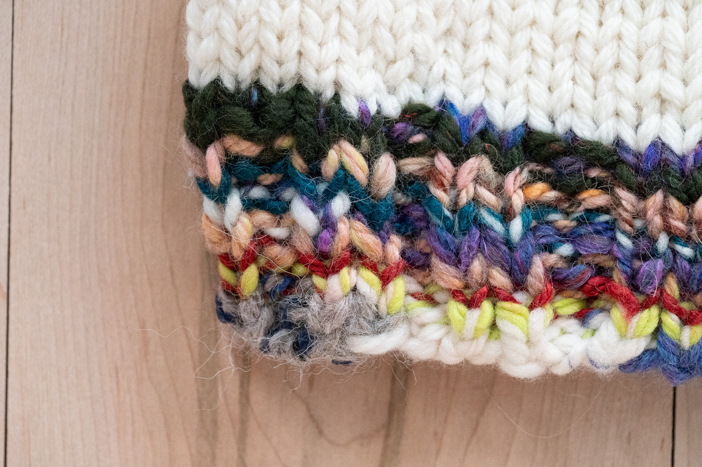 Handmade Zero-Waste, Dark and Colorful Hanspun Brim and White Hat Using 100% Wool