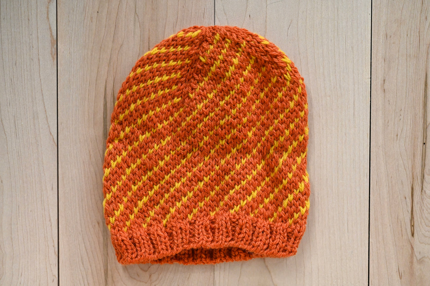 Handmade Orange and Yellow Barber-Pole Hat Using 100% Wool