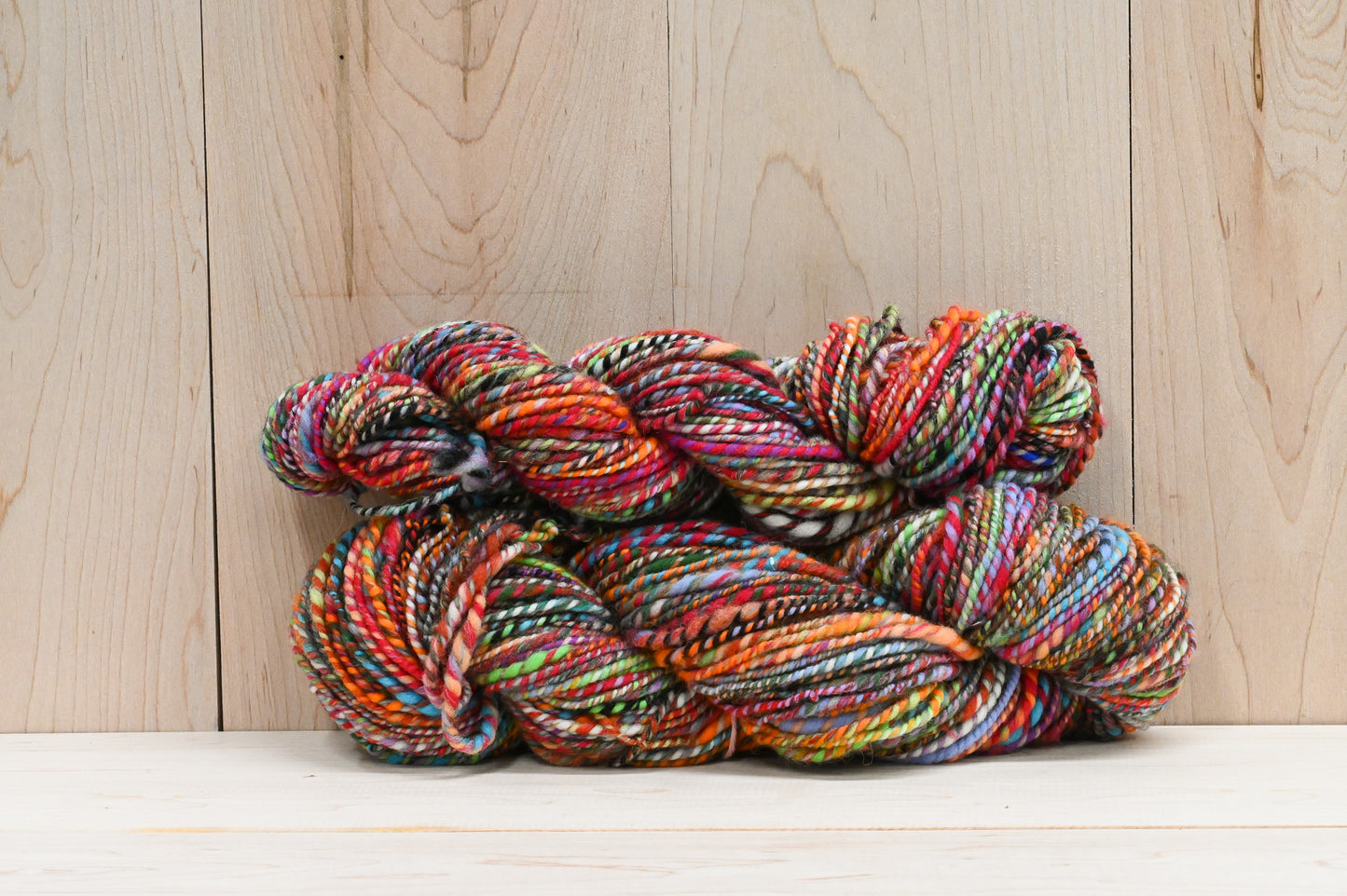 Handspun Bright Turquoise, Red, Orange, and Green Multicolor Yarn Using 100% Wool
