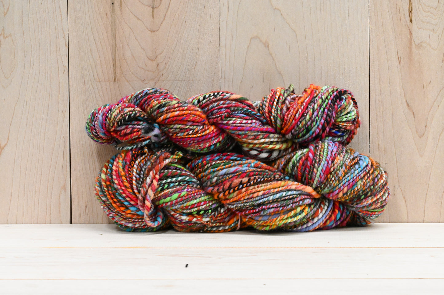 Handspun Bright Turquoise, Red, Orange, and Green Multicolor Yarn Using 100% Wool