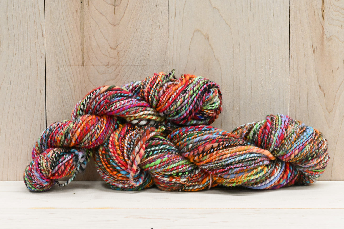 Handspun Bright Turquoise, Red, Orange, and Green Multicolor Yarn Using 100% Wool