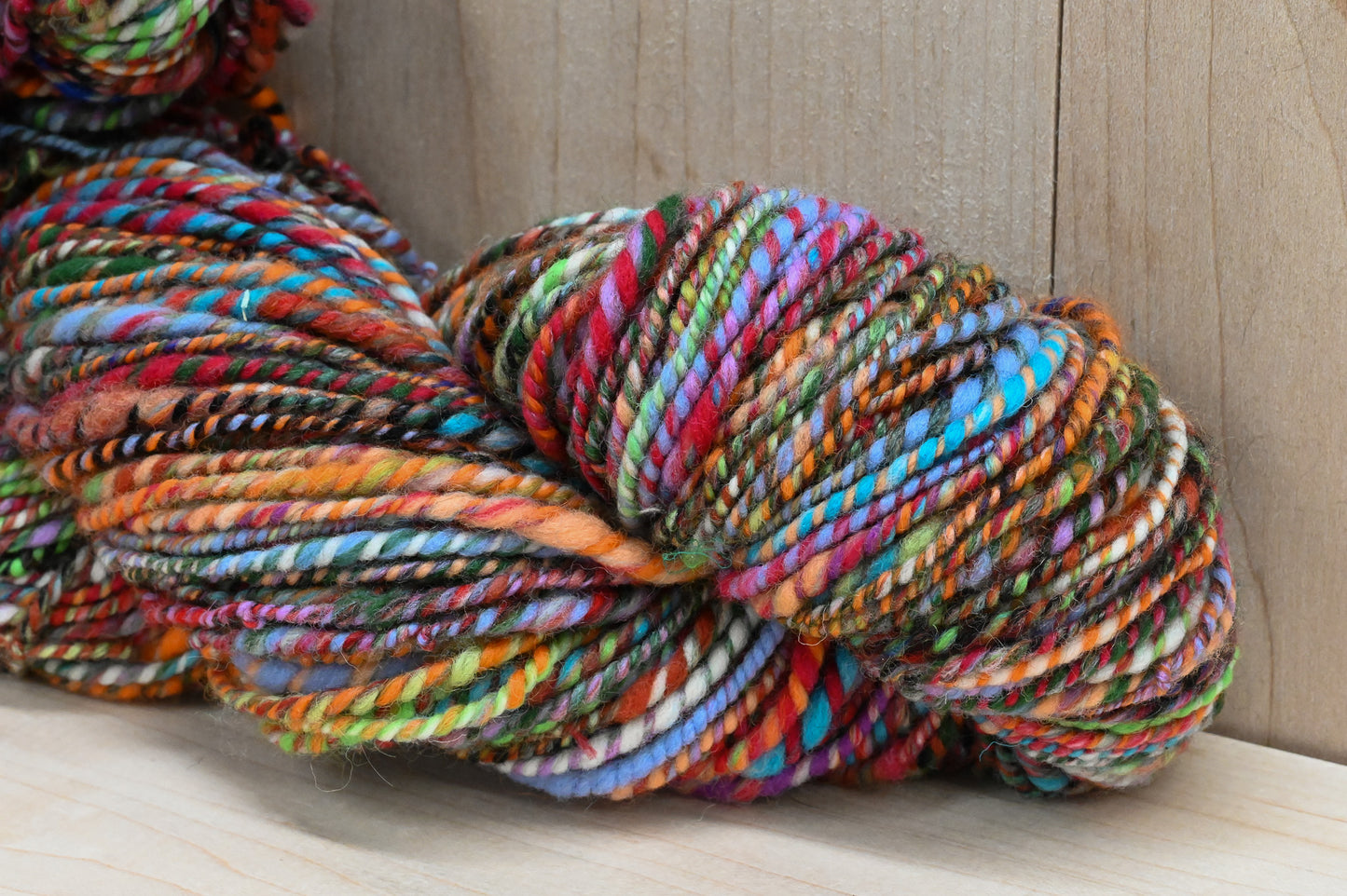 Handspun Bright Turquoise, Red, Orange, and Green Multicolor Yarn Using 100% Wool