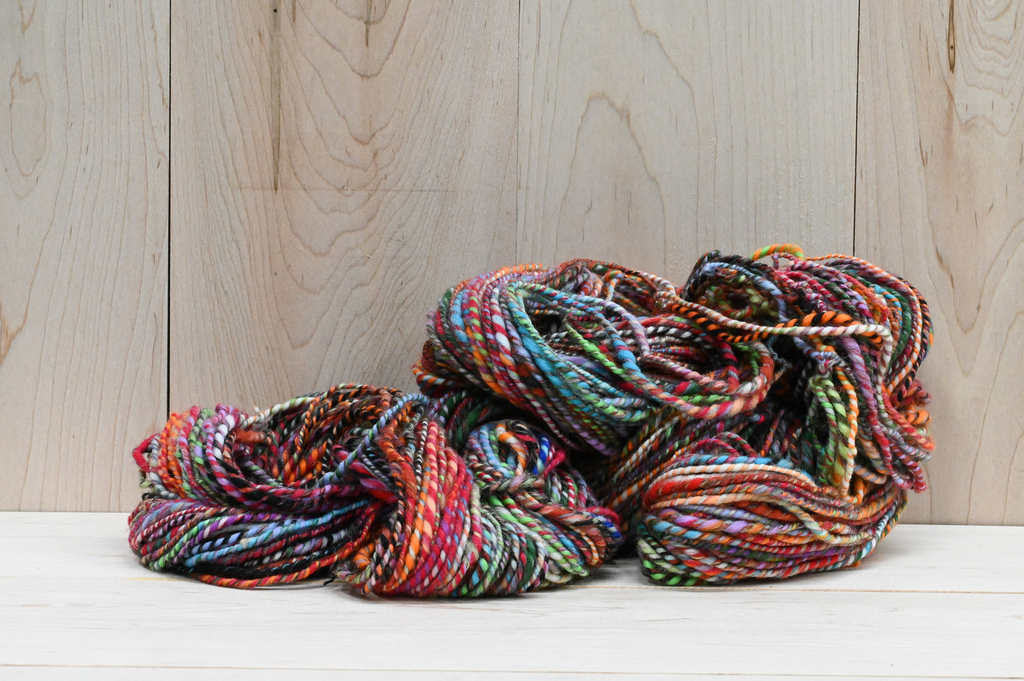 Handspun Bright Turquoise, Red, Orange, and Green Multicolor Yarn Using 100% Wool