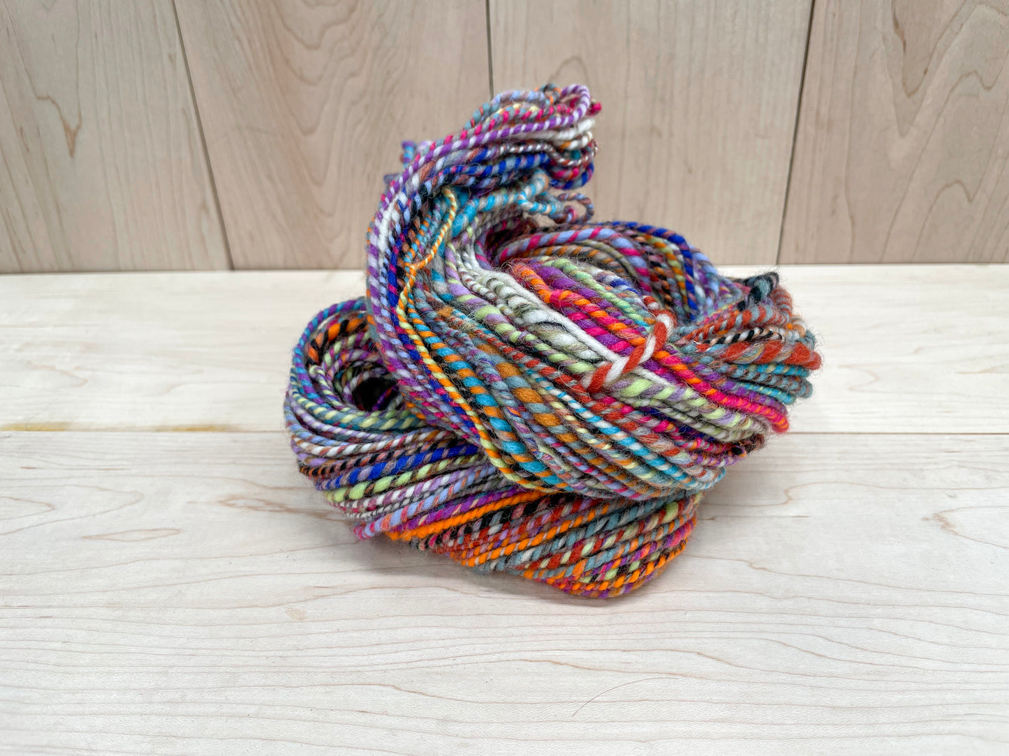 Handspun Vibrant Purple, Orange, and Multicolor Yarn Using 100% Wool