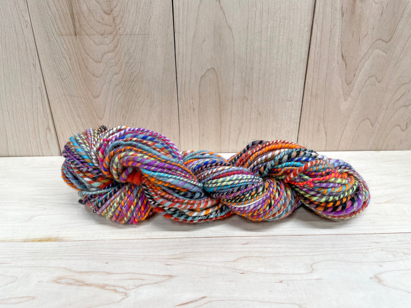 Handspun Vibrant Purple, Orange, and Multicolor Yarn Using 100% Wool