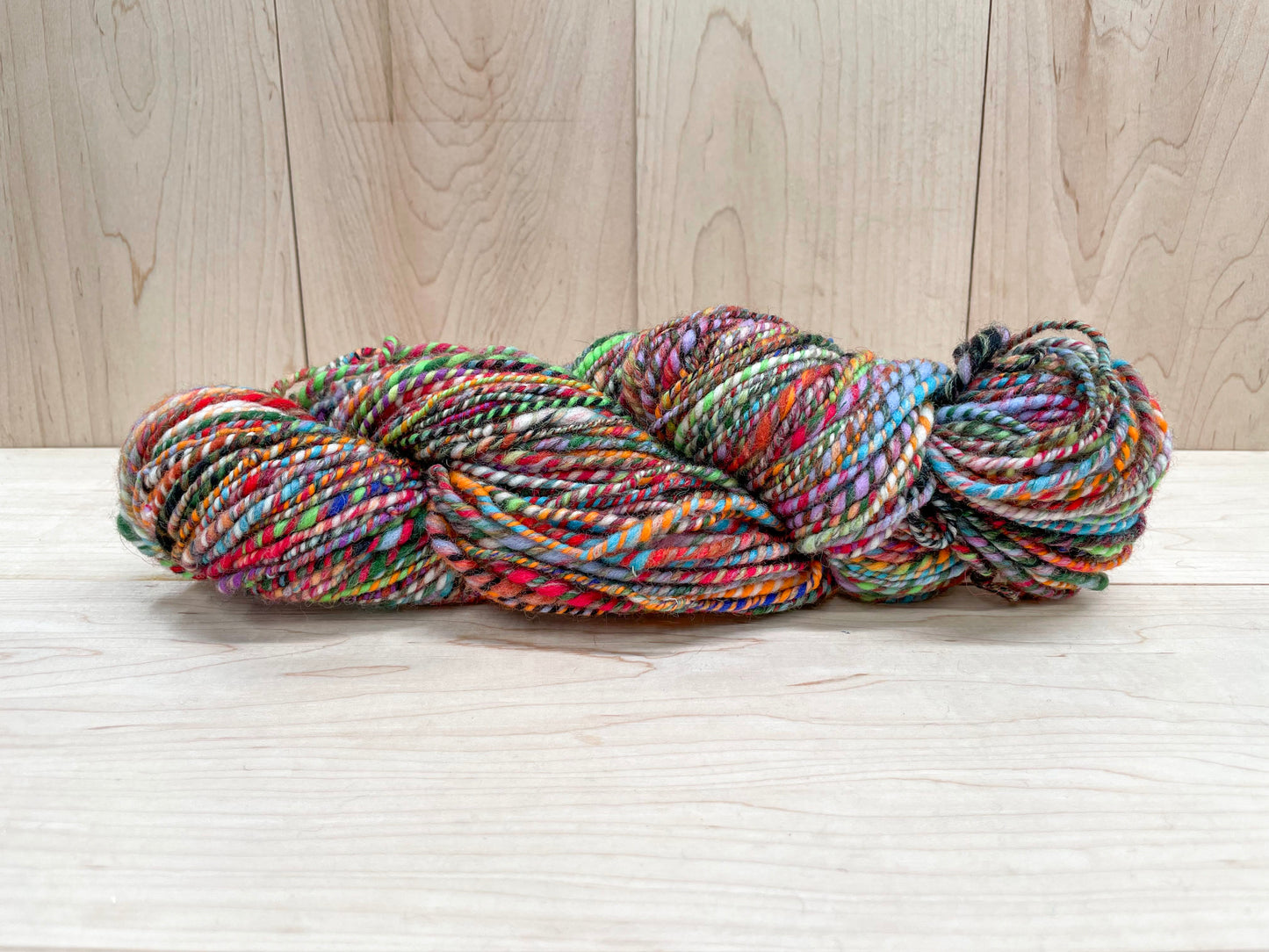 Handspun Bright Turquoise, Red, Orange, and Green Multicolor Yarn Using 100% Wool