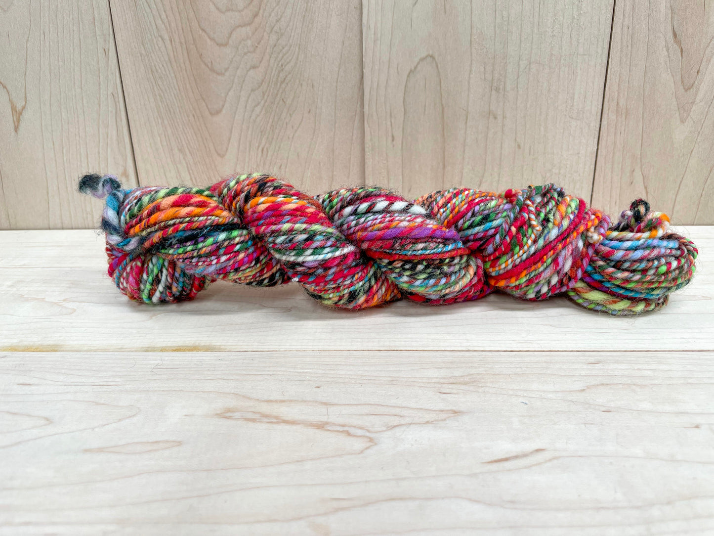 Handspun Bright Turquoise, Red, Orange, and Green Multicolor Yarn Using 100% Wool