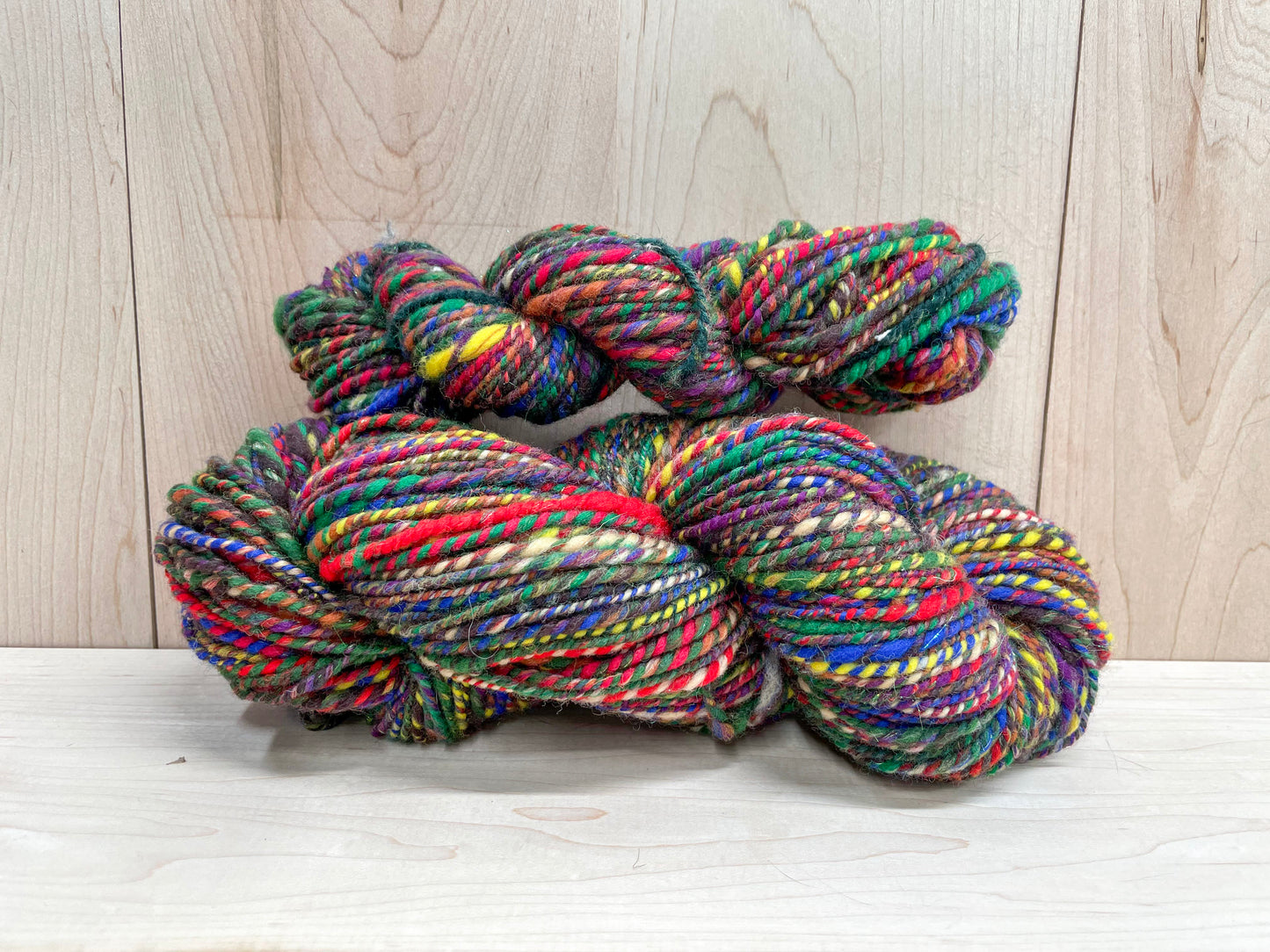 Handspun Shimmering Vibrant Forest Handspun Sparkly Wool-Blend Yarn