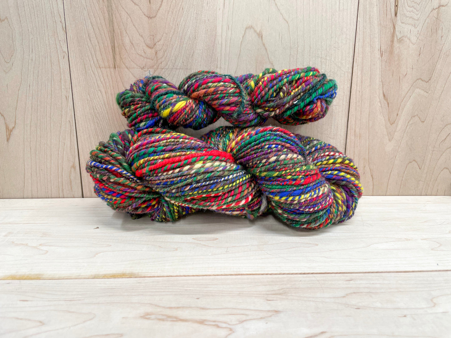 Handspun Shimmering Vibrant Forest Handspun Sparkly Wool-Blend Yarn