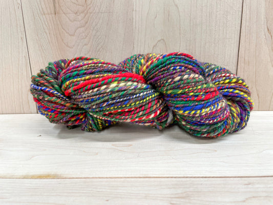 Handspun Shimmering Vibrant Forest Handspun Sparkly Wool-Blend Yarn