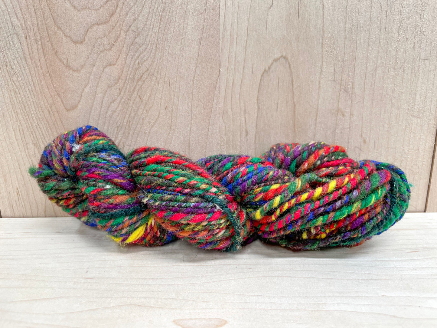 Handspun Shimmering Vibrant Forest Handspun Sparkly Wool-Blend Yarn