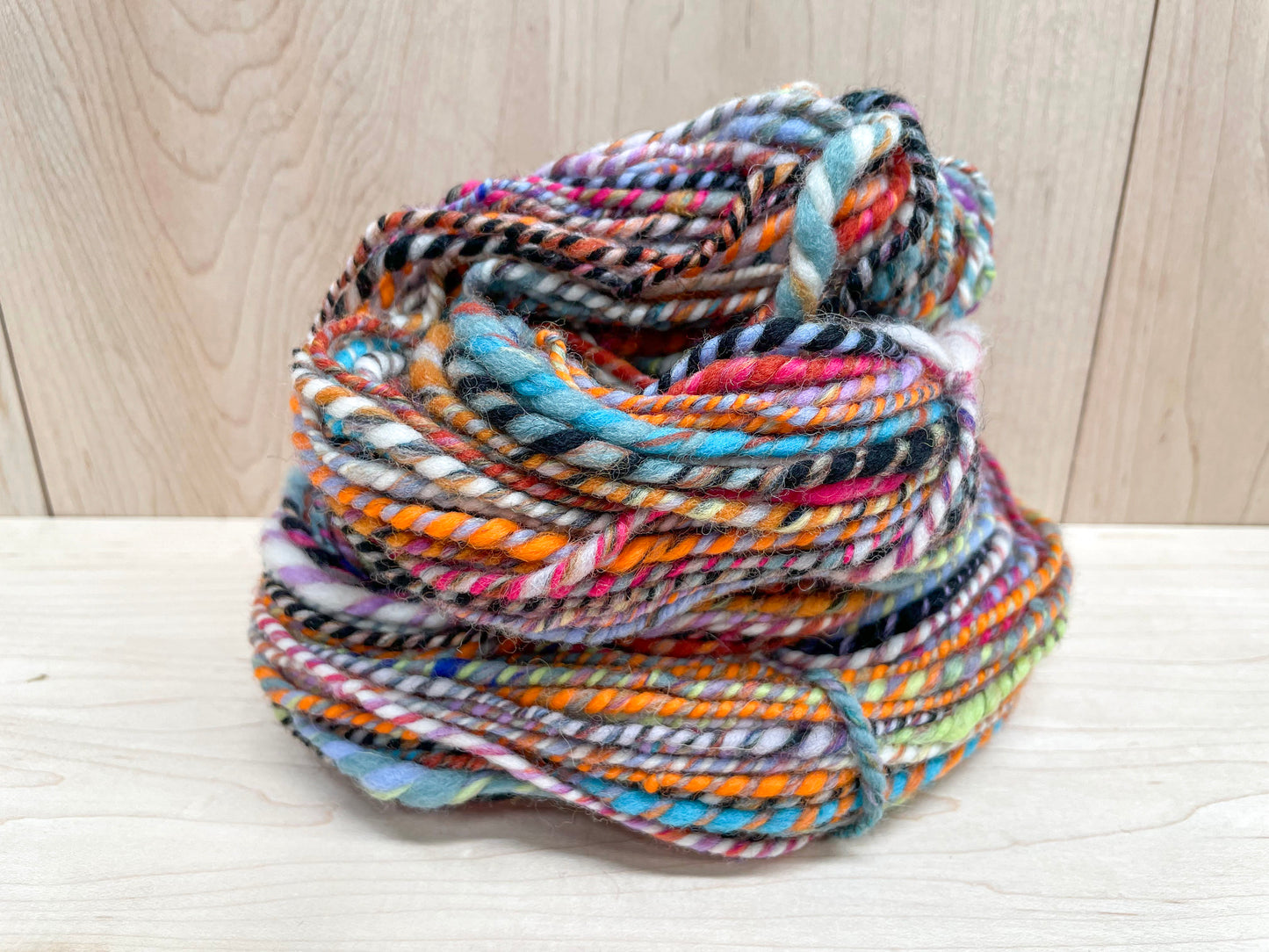 Handspun Orange, Green, Blue, Purple, and Multicolor Yarn Using 100% Wool
