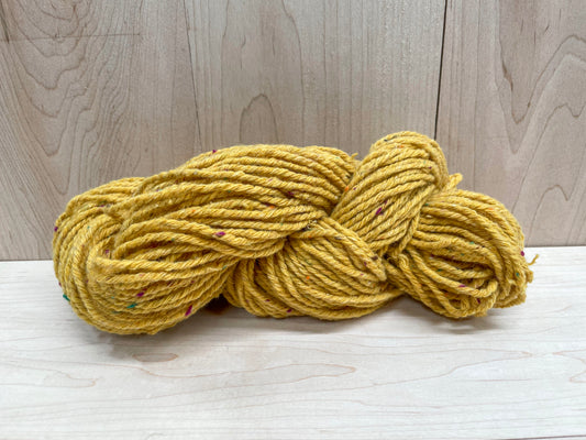 Handspun Mustard and Multicolor Tweed Yarn Using 100% Upcycled Wool-Blend Fibers