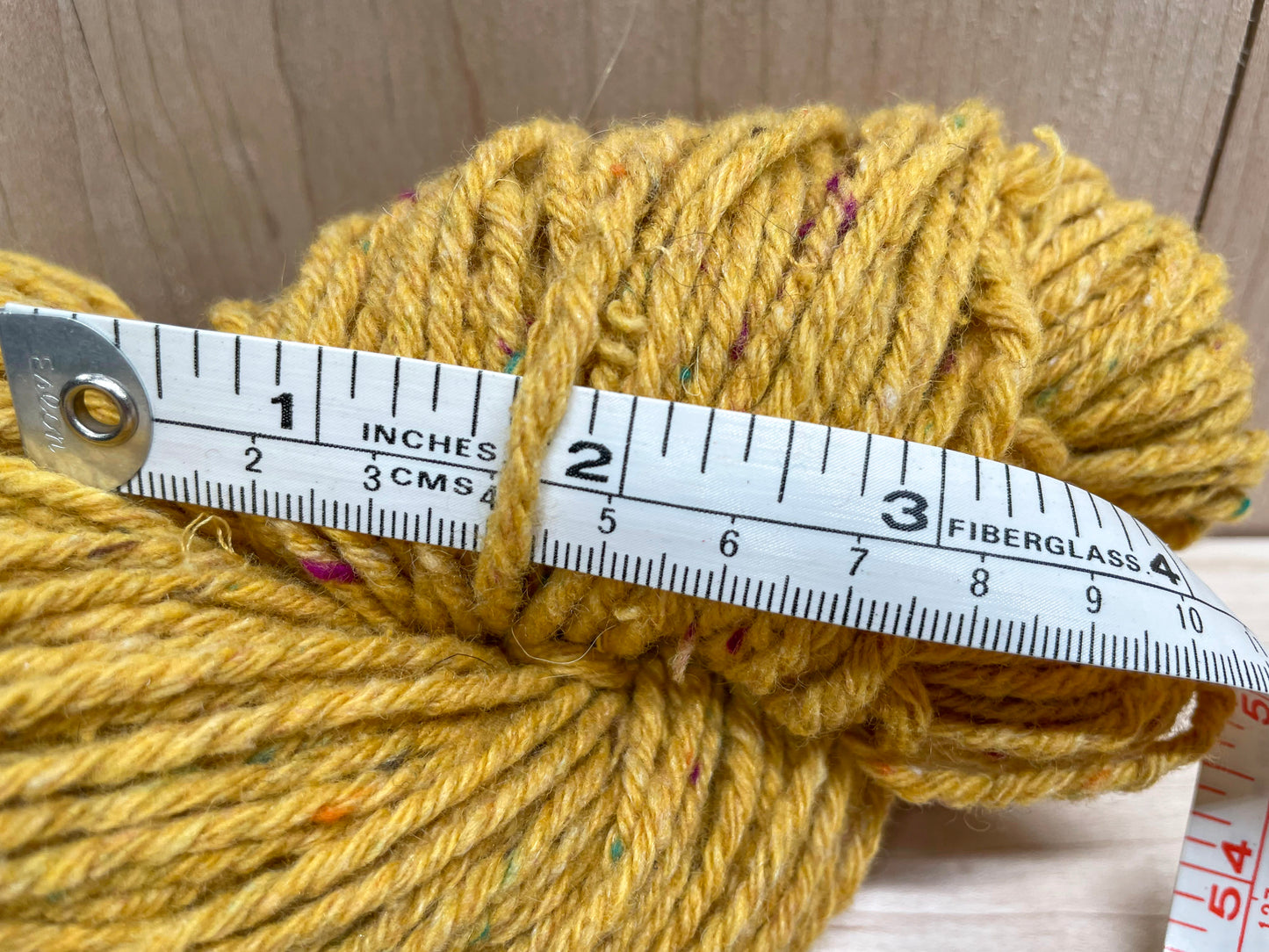 Handspun Mustard and Multicolor Tweed Yarn Using 100% Upcycled Wool-Blend Fibers