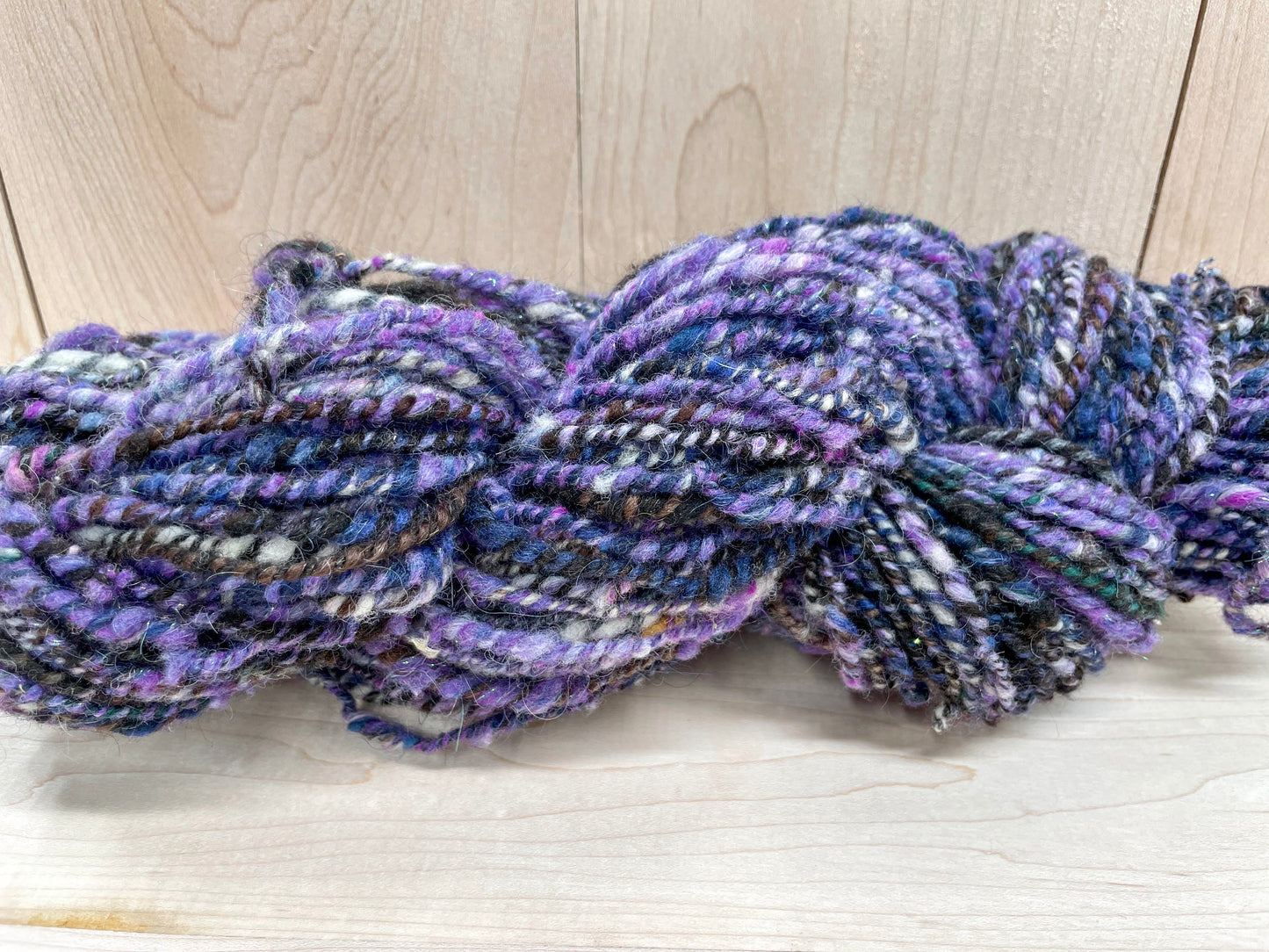 Handspun Sparkling Amethyst Geode Tweed Yarn Using 100% Wool and Angelina Fiber