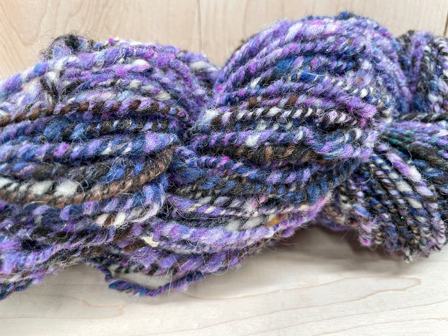 Handspun Sparkling Amethyst Geode Tweed Yarn Using 100% Wool and Angelina Fiber